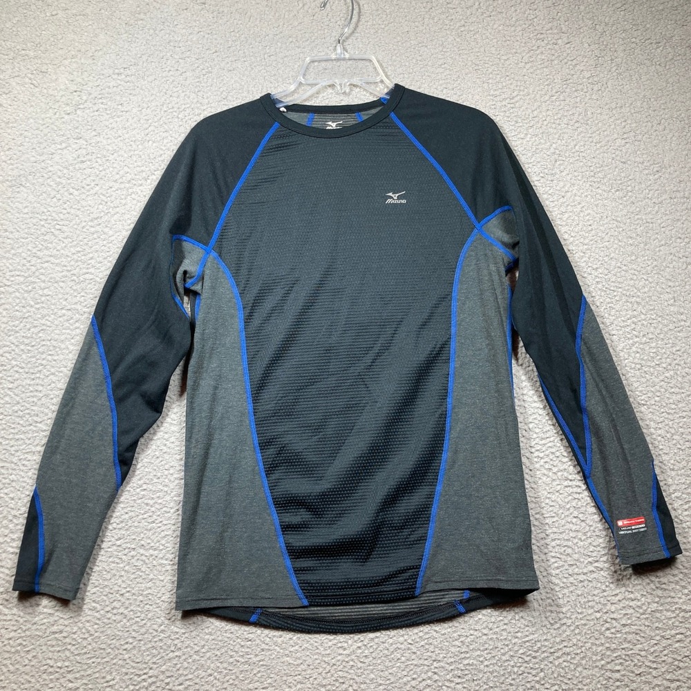 Mizuno Breath Thermo Long Sleeve Compression Top Men's Large Black Gray Blue